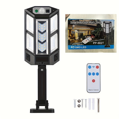6500K Solar LED Wall Light with Motion Sensor, Remote Control and 3 Lighting Modes, 3000mAh Battery, Black Single or 2-Pack Options for Garden and Yard