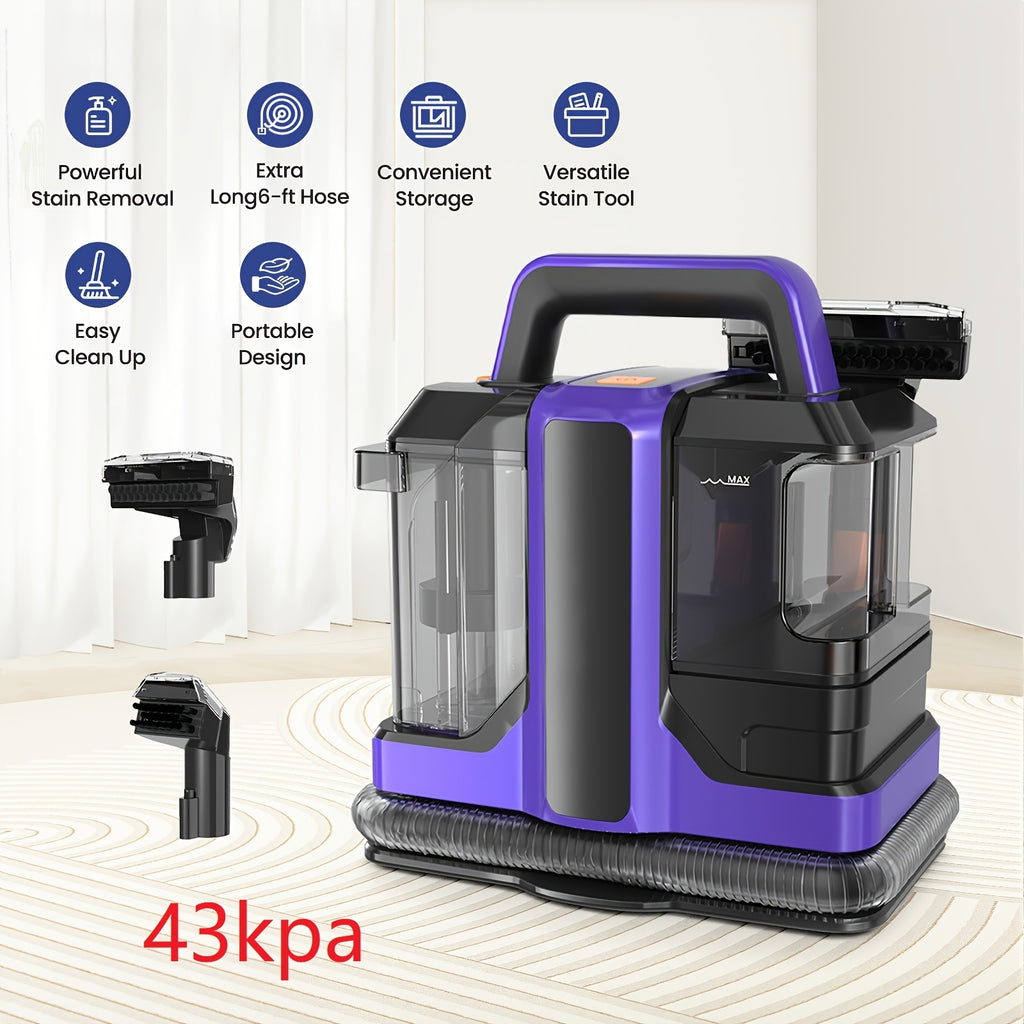 Dual-Tank Fabric Spot Cleaner with Two Listed Brush Tools and Trial Formula, TASVAC C7 Source Specifications for Carpet and Upholstery, Purple or Black Red Options