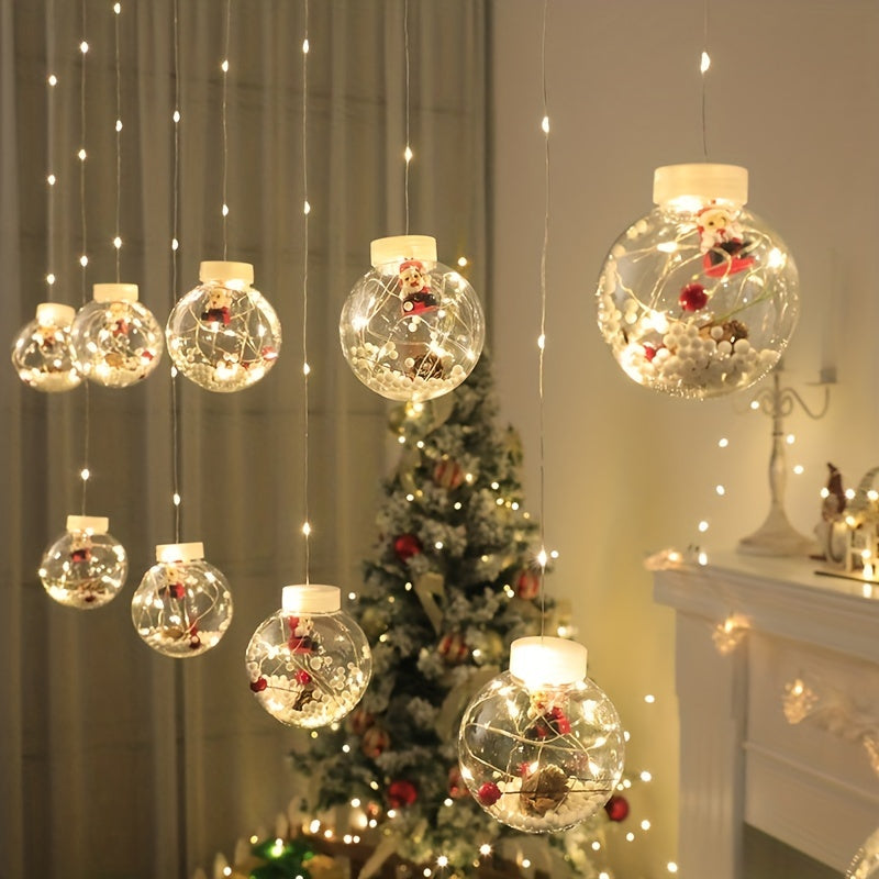 USB Christmas Curtain Lights with 8 Modes, 118.11-Inch Holiday Hanging Decor in Santa Claus, Snowman or Christmas Tree Styles for Seasonal Home Displays