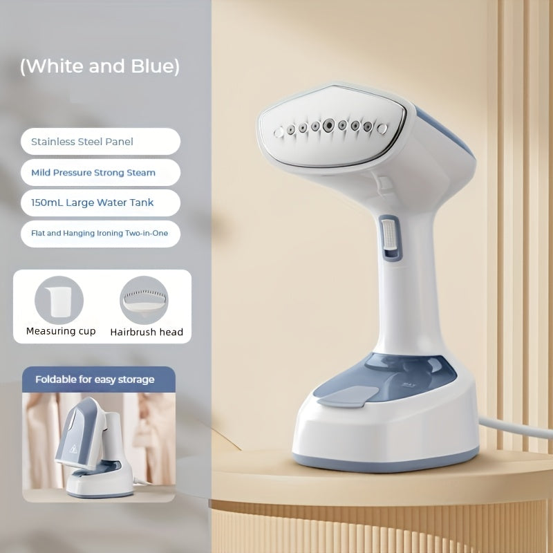 Foldable Clothing Steam Iron with Listed 1500W Power and 15-Second Heat-Up, Portable Handheld Garment Care Appliance in Grey or White for Home and Travel
