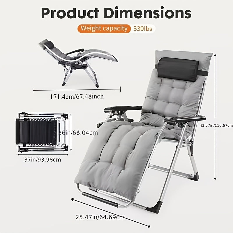 Cushioned Zero Gravity Recliner with Cup Holder Tray and Detachable Cushion, Folding Outdoor Lounge Chair with Headrest Reference and Six Color Options