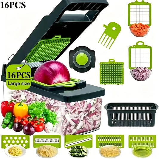 Multi-Blade Vegetable Chopper with Container, Replaceable Blade Fruit Slicer and Food Grater for Onion, Potato and Everyday Kitchen Meal Preparation