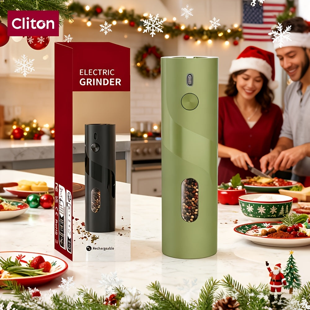 LED Salt and Pepper Grinder with Rechargeable Electric Grinding and Adjustable Coarseness, Black or Green Options Including Two-Piece Charging-Base Labels