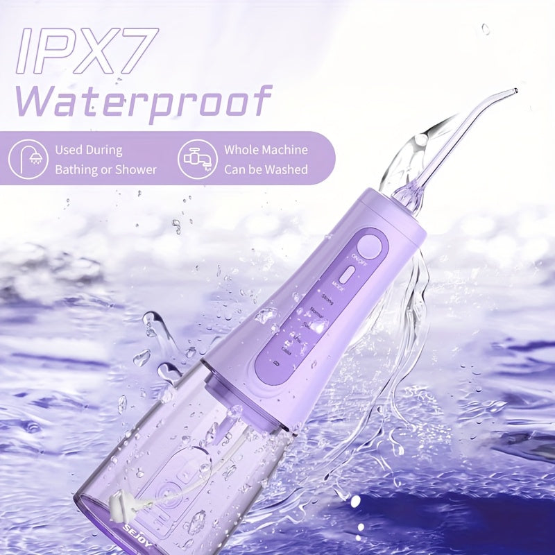 SEJOY Cordless Water Flosser with Five Listed Modes and Eight Nozzles, 11.83oz Oral Irrigator with 1200mAh Battery and IPX7 Wording, Purple or Pink for Home and Travel