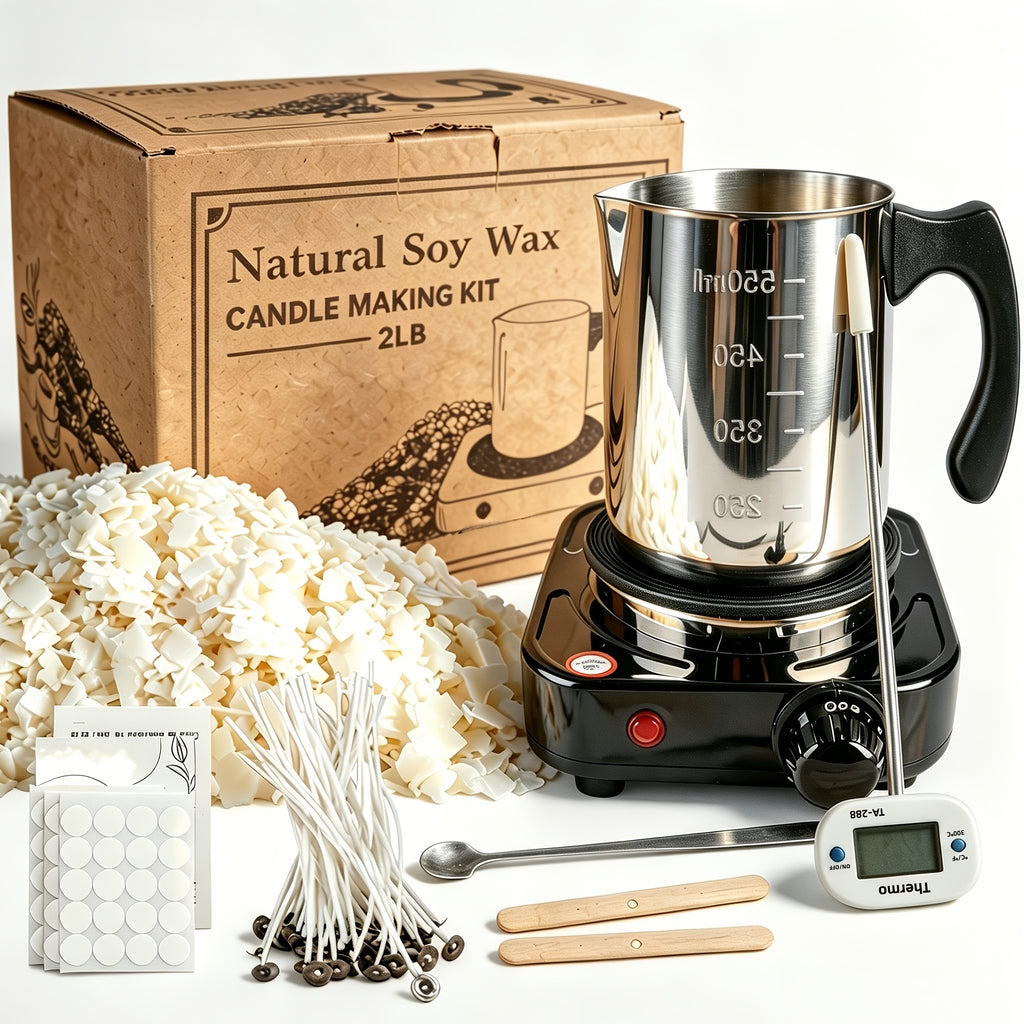 Candle Making Kit with Electric Heater, Listed 2lb Soy Wax, Stainless Steel Pouring Pot, Digital Thermometer and 50 Wicks for Adult DIY Candle Crafts