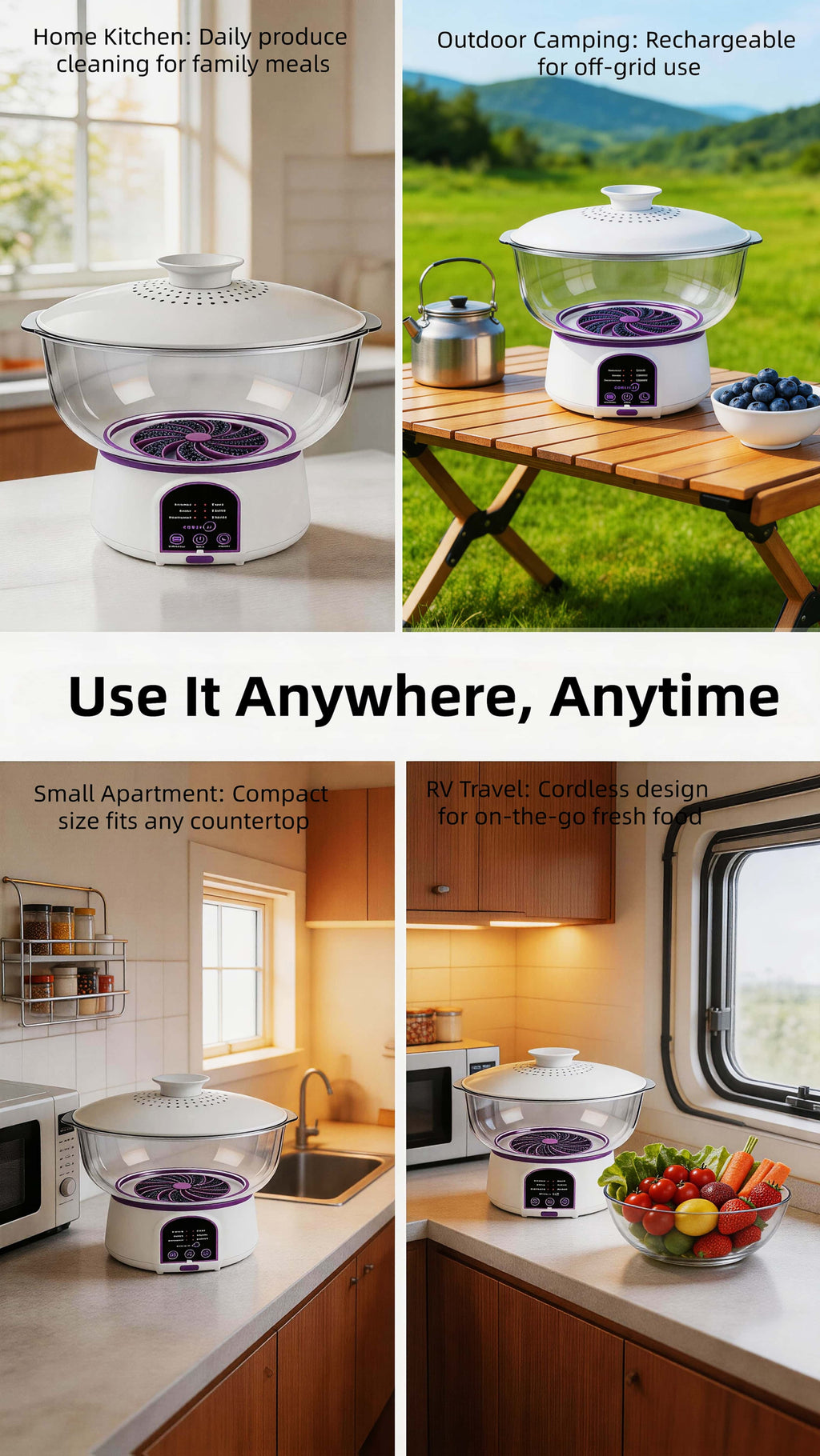USB Rechargeable Fruit Vegetable Cleaner, Oversized Portable Food Purifier with Multi-Battery Design for Long Endurance, High-Efficient Produce Washer for Home, Picnic and Travel, Stylish Kitchen Gadget, Gift for Mom