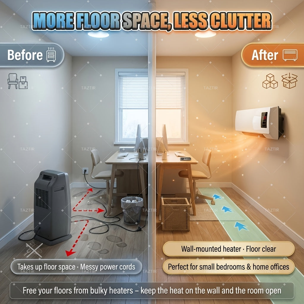 1200W Wall-Mounted Ceramic Heater in White, PTC Heating Design with Remote Control and Timer, Listed Dual-Mode Model for Space-Conscious Home Installation