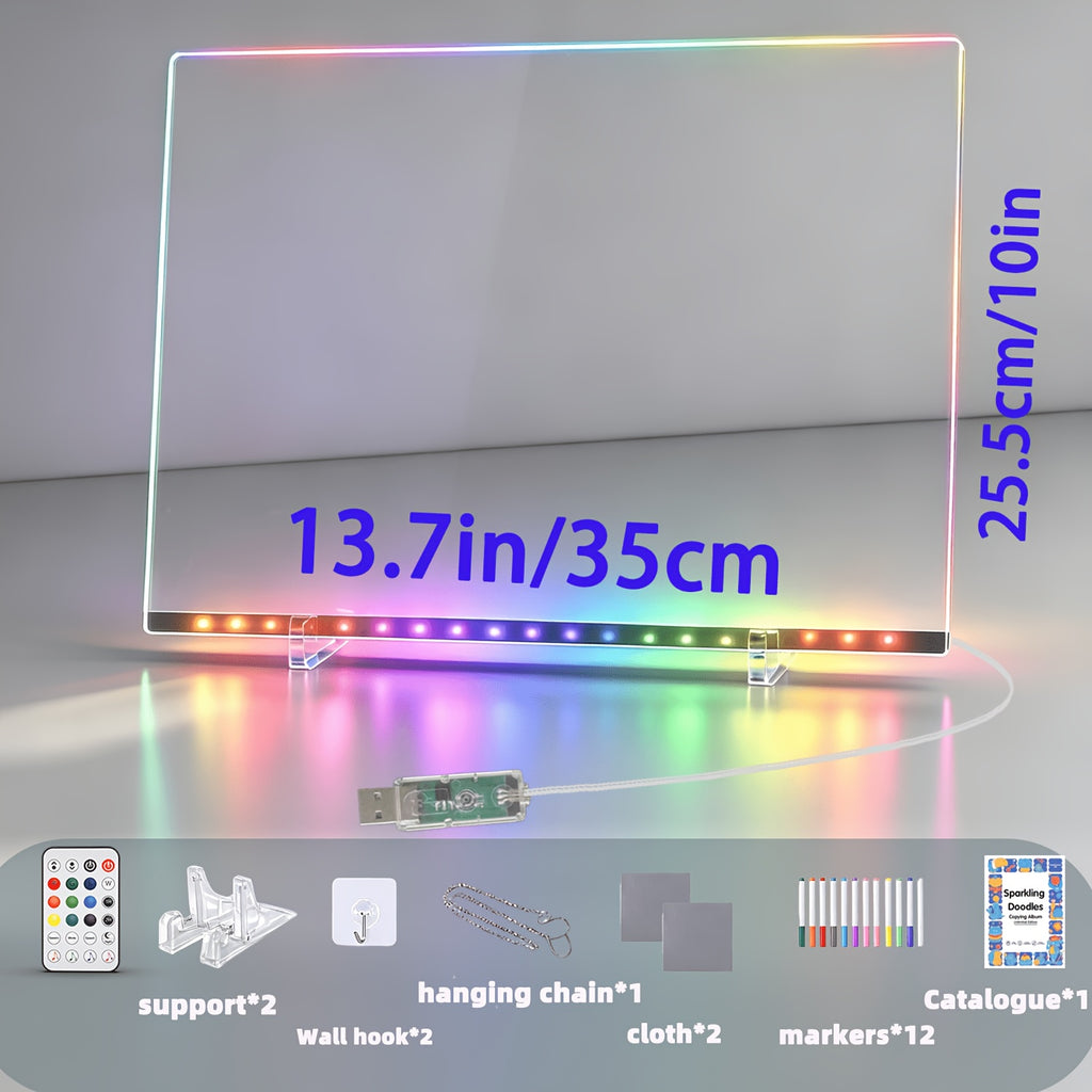 LED Erasable Drawing Board 13.7 x 10 Inch, RGB+IC Acrylic Message Sign with 21 Lighting Effects, Remote and App Control and 12-Color Pens