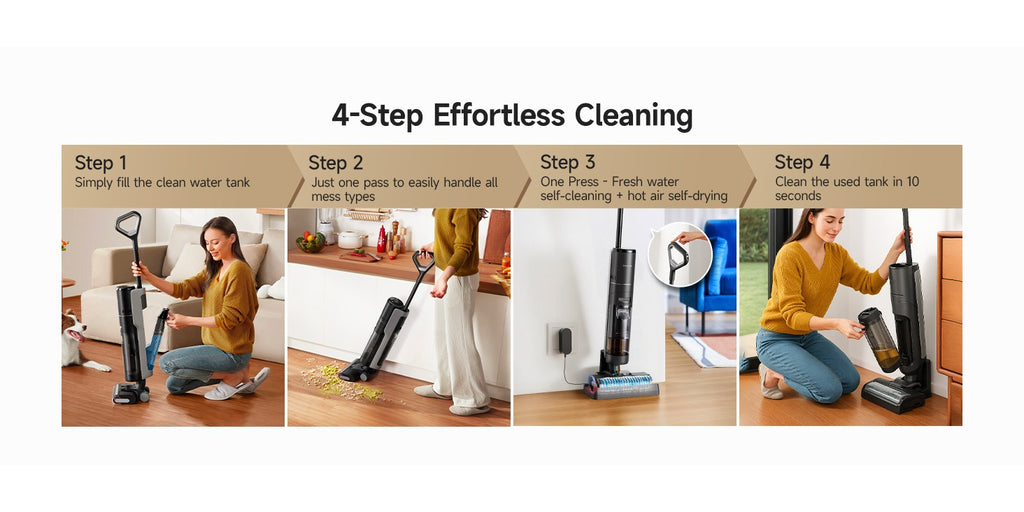 Dreame H12 Pro Wet Dry Vacuum Cleaner, Hard Floor Vacuum and Mop Combo with Smart Mess Detection and Anti-Tangle Brush, 35-Min Runtime and Hot Air Self-Cleaning, Refurbished, with 30.43oz Water Tank