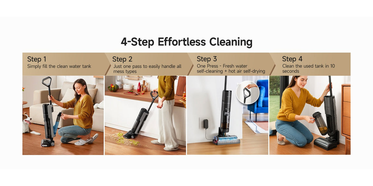 Dreame H12 Pro Wet Dry Vacuum Cleaner, Hard Floor Vacuum and Mop Combo with Smart Mess Detection and Anti-Tangle Brush, 35-Min Runtime and Hot Air Self-Cleaning, Refurbished, with 30.43oz Water Tank