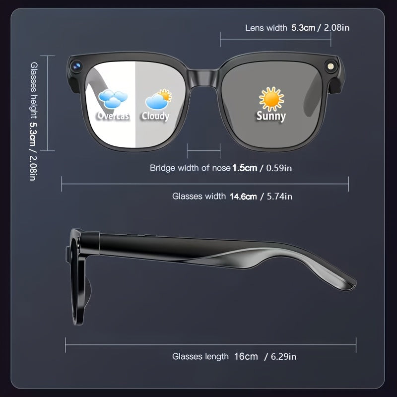 1080P Smart Video Glasses with 163-language Real-time Translation, Wireless Music Calls + HD Video Recording, 8-megapixel Ultra-wide-angle Camera. Suitable for Cycling/driving Recording, Outdoor Fishing, Office Work, Travel, and Audio Recording