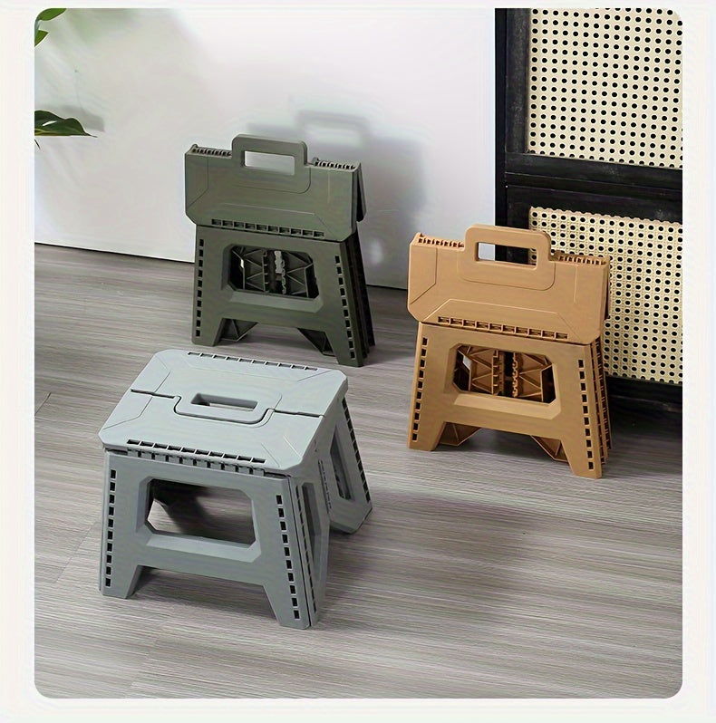 Portable Folding Stool with Carry Handle, Single Square PP Plastic Collapsible Seat in Five Colors for Indoor Gatherings, Picnics and Fishing