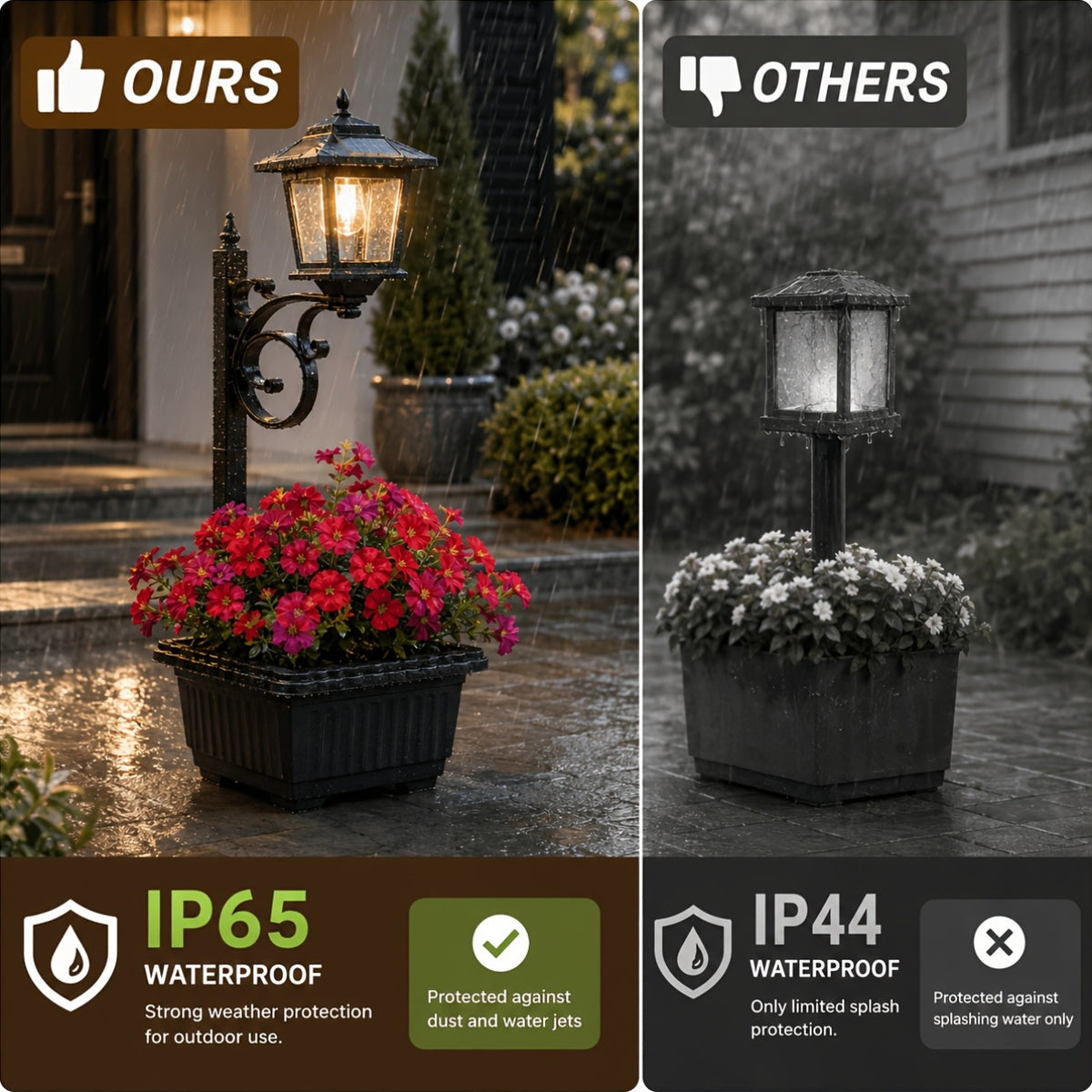 Solar Flower Pot Lights, Freestanding Garden Decor with Listed IP65 Rating in 2pcs or 1pc Black Options for Lawn and Courtyard Decorative Displays
