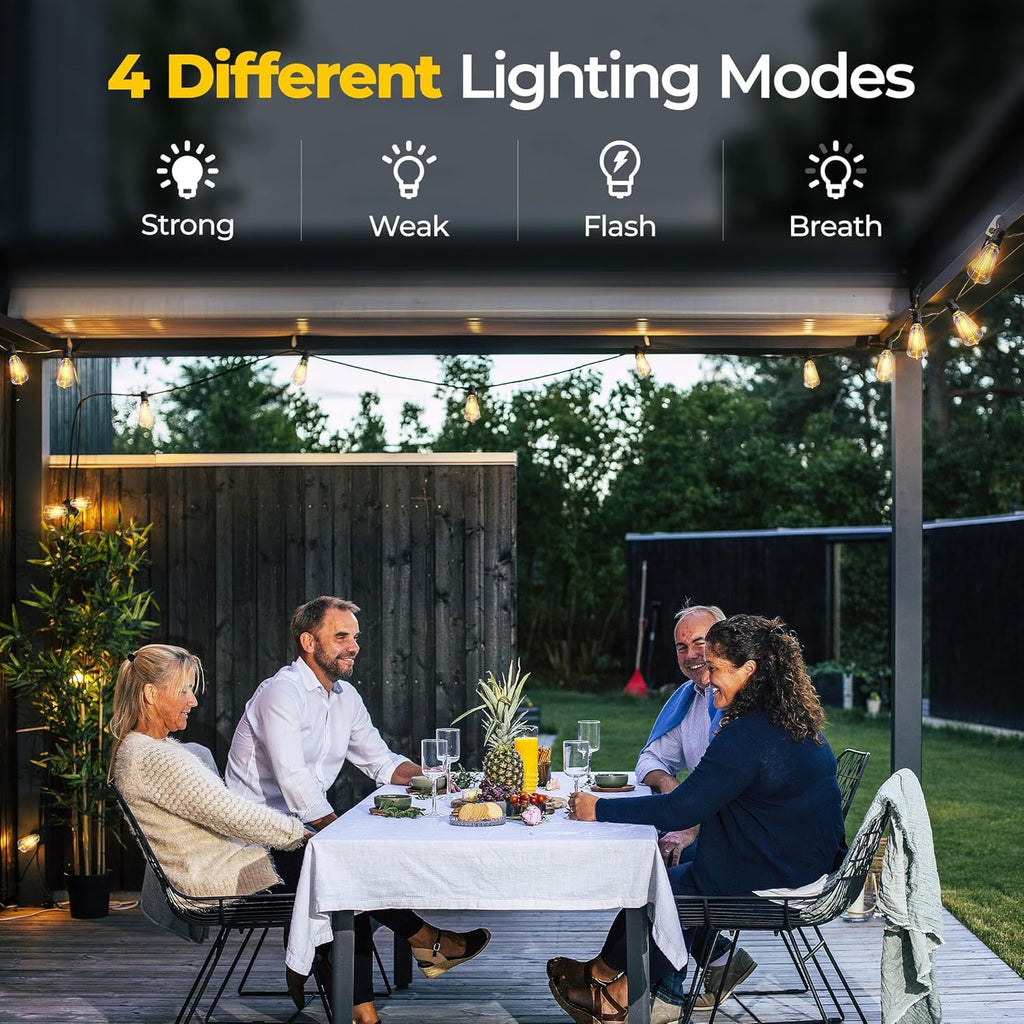100ft/50ft Waterproof LED String Lights with Shatterproof ST38, Dimmable Outdoor Lights Suitable for Yard, Pool, Camping, Wedding & Garden Decor, 4 Mode Flash/Breath Modes, -Controlled Pole-Mountable