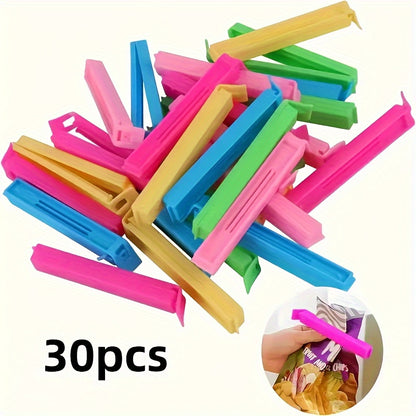 Reusable Plastic Food Bag Clips in Random Colors, 10, 20 or 30 Piece Packs for Compatible Snack Packages, Pantry Storage and Everyday Kitchen Organization