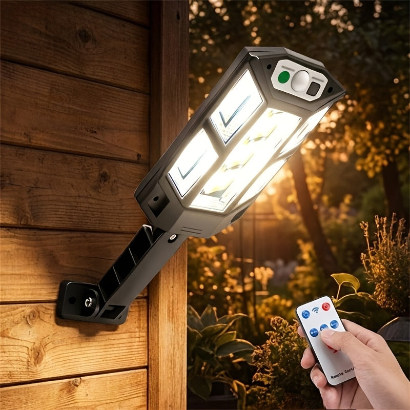 1/2pcs 6500K Super Bright LED Solar Wall Light - Motion Sensor, IPX4 3 Lighting Modes, Remote Control, Water-Resistant, Lithium Battery Powered, Semi-Flush Mount, Wireless Infrared Sensor for Outdoor Garden Security Street Yard Lamp