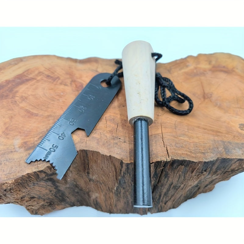 Wood Handle Fire Starter Rod, Conventional Model Spark-Producing Camping Tool for Prepared Tinder, Outdoor Campfire and Compatible Charcoal Grill Firelighting