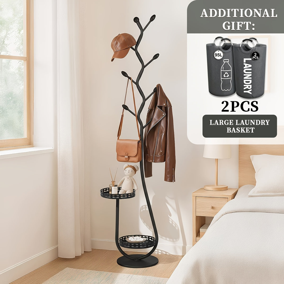 Clothes Rack with Shelf, Freestanding Metal Vertical Organizer in White or Black for Coats, Hats and Scarves, Single Rack for Everyday Home Clothing Storage