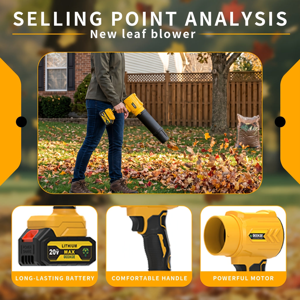 Turbine Cordless Leaf Blower with Listed 50000RPM Motor and 20V Wording, Black Single-Battery or Yellow Two-Battery Bag Options for Yard Cleanup