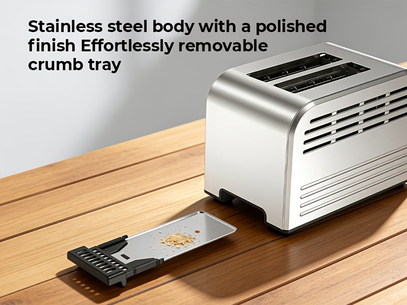 Stainless Steel Smart Toaster by Syvio with Listed Touchscreen Controls, Five Bread Types, Six Browning Levels, Wide Slots and Removable Tray for Breakfast