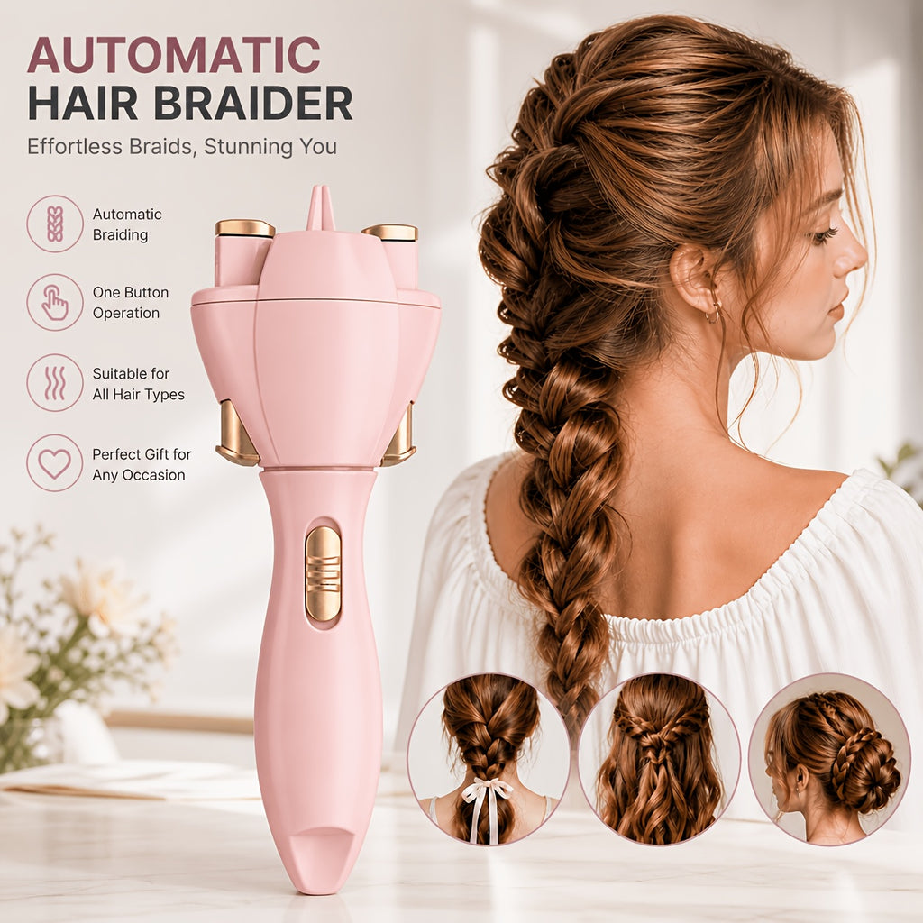 Automatic Hair Twister in Pink, Cordless Electric One-Button Styling Tool for Long Hair, Everyday Looks, Travel, Parties and Weddings, Battery Not Included