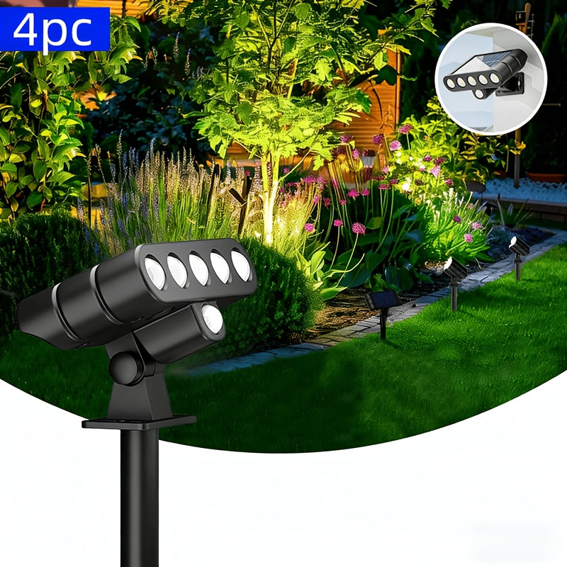 Adjustable Solar LED Outdoor Lights, Four-Pack with Listed 120-Degree Adjustment and Three Modes, Black Housing in White or Warm White Options for Patio and Garden