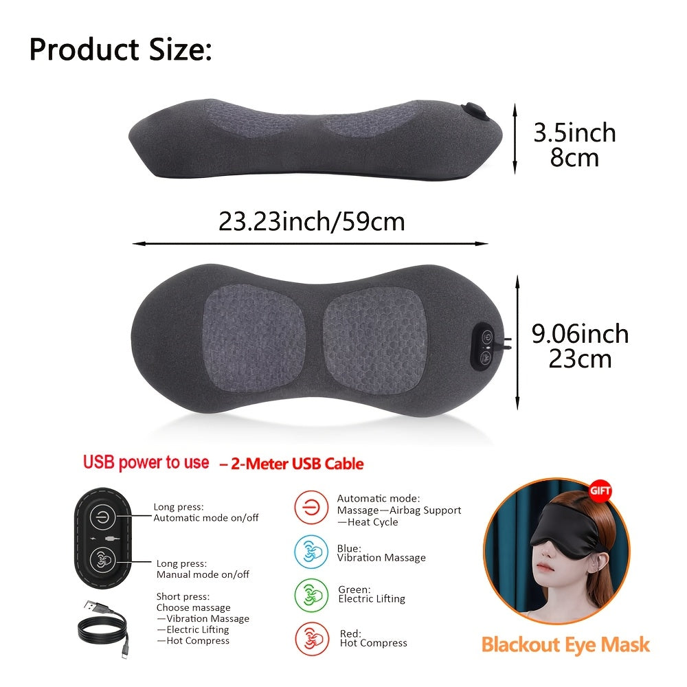Lumbar Support Pillow with Listed Vibration, Heat and Air Cushion Lift Functions, Single Lower Back Cushion for Compatible Office Chairs and Stationary Car Seating