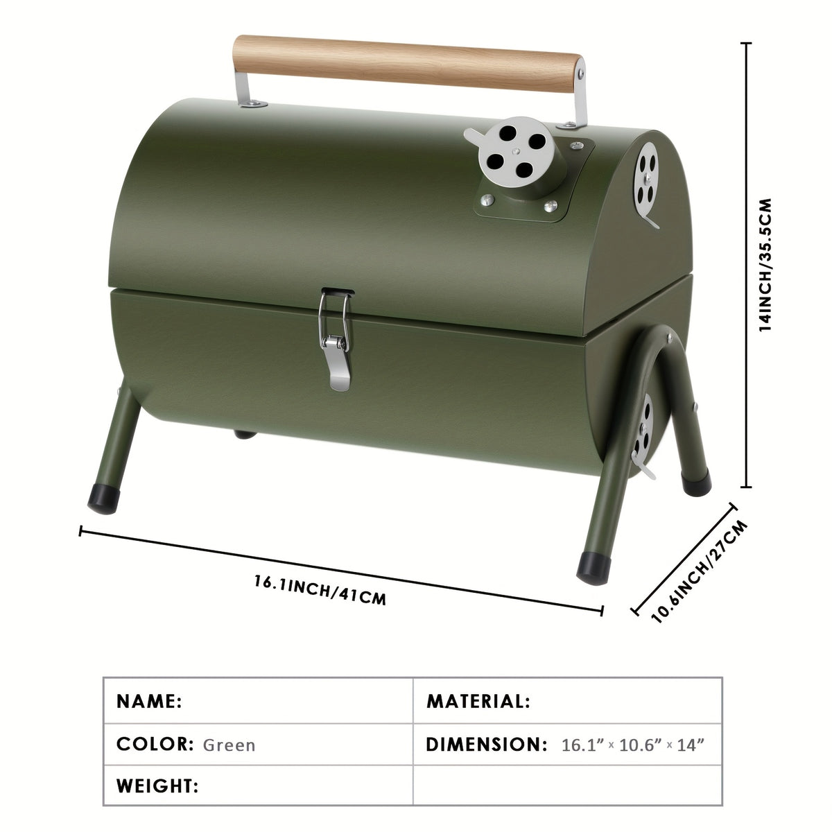 Barrel Charcoal BBQ Grill, Compact Foldable Black Outdoor Barbecue with Listed Double-Sided Griddle for Camping Meals, Picnic Cooking and Backyard Gatherings