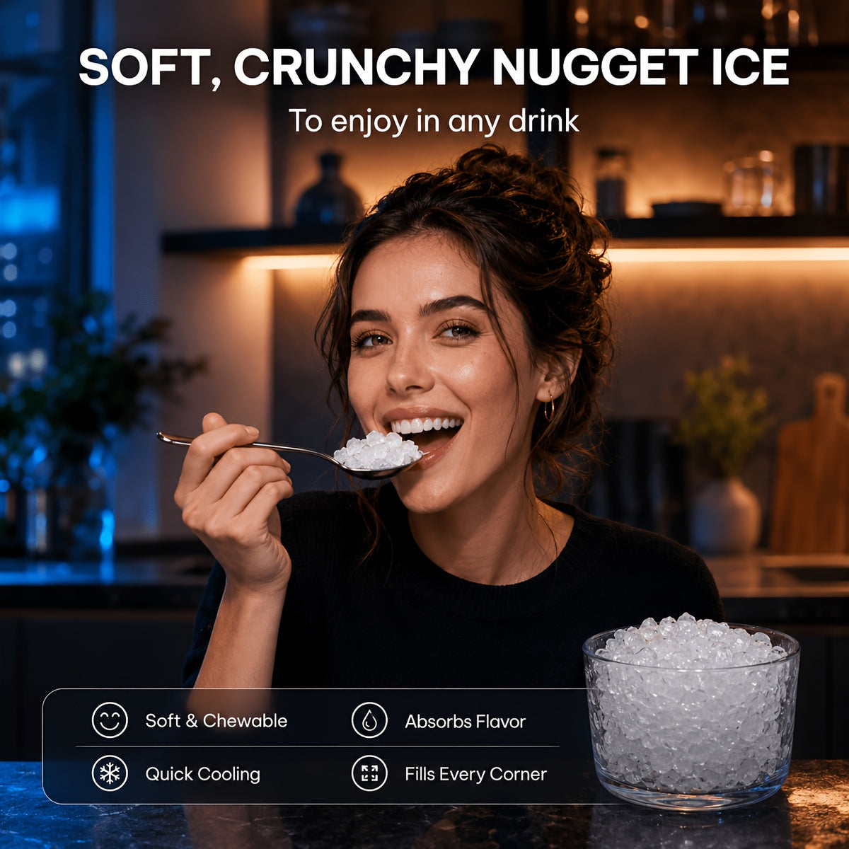 Chewable Pellet Ice Maker by Qunler, Self-Cleaning Countertop Nugget Ice Machine with 35LBS, 44LBS or 35LBS Mini Options for Coffee and Home Bar Drinks