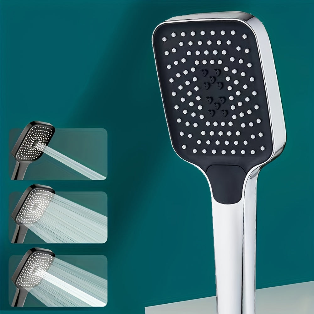 Square Rain-Style Shower Head with Three Water Flow Settings, Silvery Bathroom Shower Nozzle for Compatible Shower and Bathtub Plumbing Setups