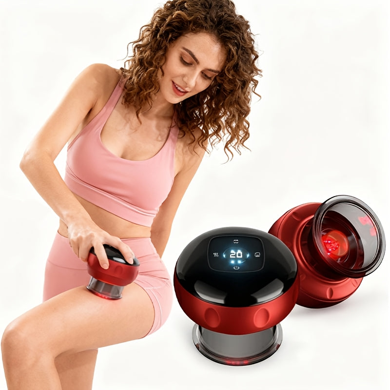 USB Charging Cupping Massage Device in Red, Portable Personal Care Tool with Listed Scraping and Acupressure Uses for Instruction-Guided Home Massage Routines