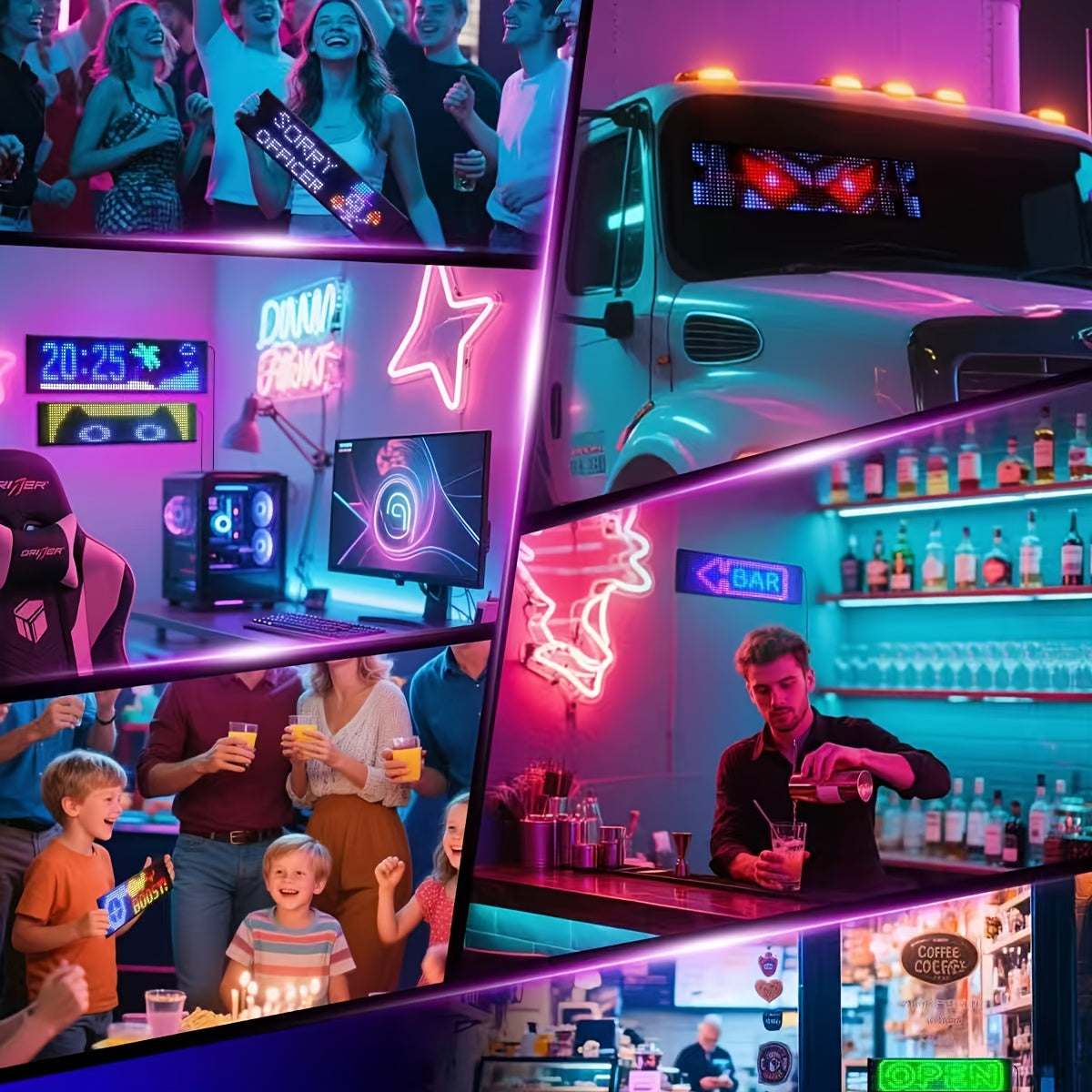 Flexible Programmable LED Sign Panel, 5V USB-Powered Matrix Display with Bluetooth App Control for Custom Text, Patterns and Animations in Stores and Events
