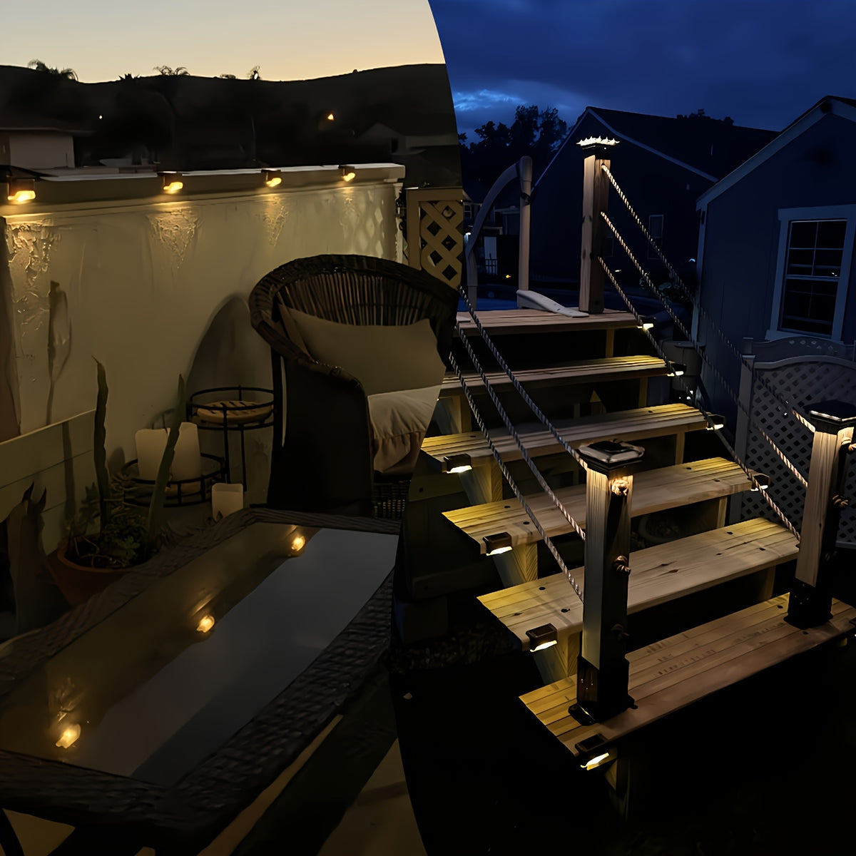 Solar Deck Accent Lights with Automatic Dusk-to-Dawn Switching, 16 or 32 Piece LED Packs in Black, White or Brown for Outdoor Steps, Fences and Patios