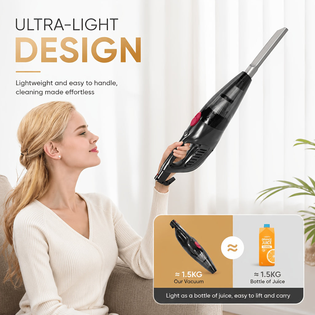 3-in-1 Corded Vacuum Cleaner PBHPBH with 23kPa Suction, 600W Motor, HEPA Filter and 40.58oz Dust Cup, Black Handheld and Upright Design for Home and Car Cleaning