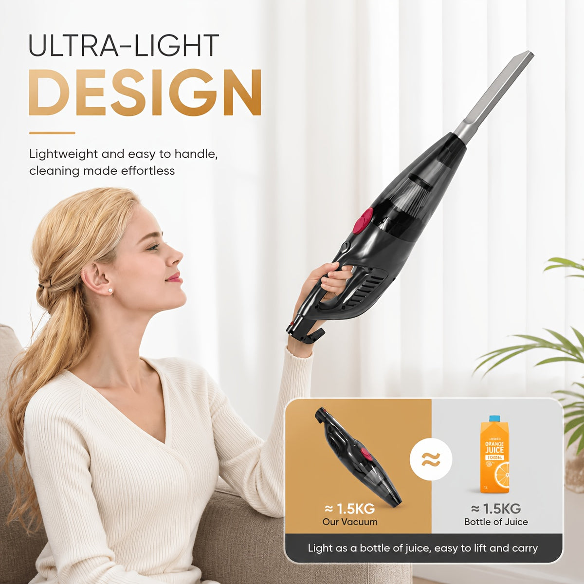 3-in-1 Corded Vacuum Cleaner PBHPBH with 23kPa Suction, 600W Motor, HEPA Filter and 40.58oz Dust Cup, Black Handheld and Upright Design for Home and Car Cleaning