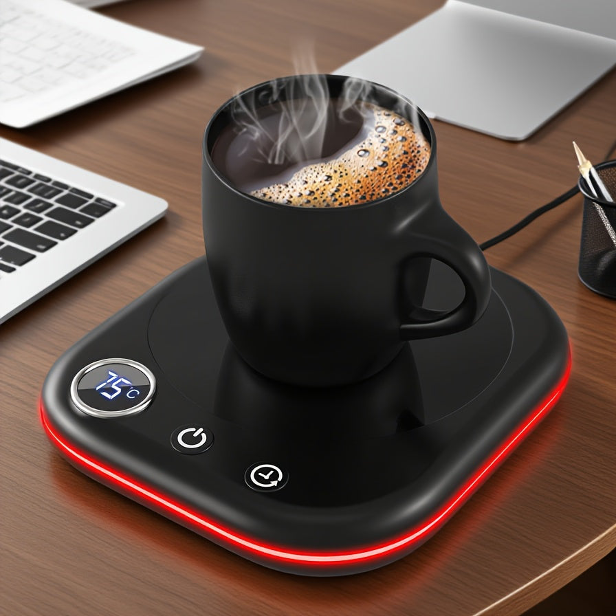 Temperature Display Coffee Cup Warmer with Listed 40W Power and Three Settings, Desktop Beverage Warming Set with Four-Hour Auto-Off and 1–12-Hour Timer Wording