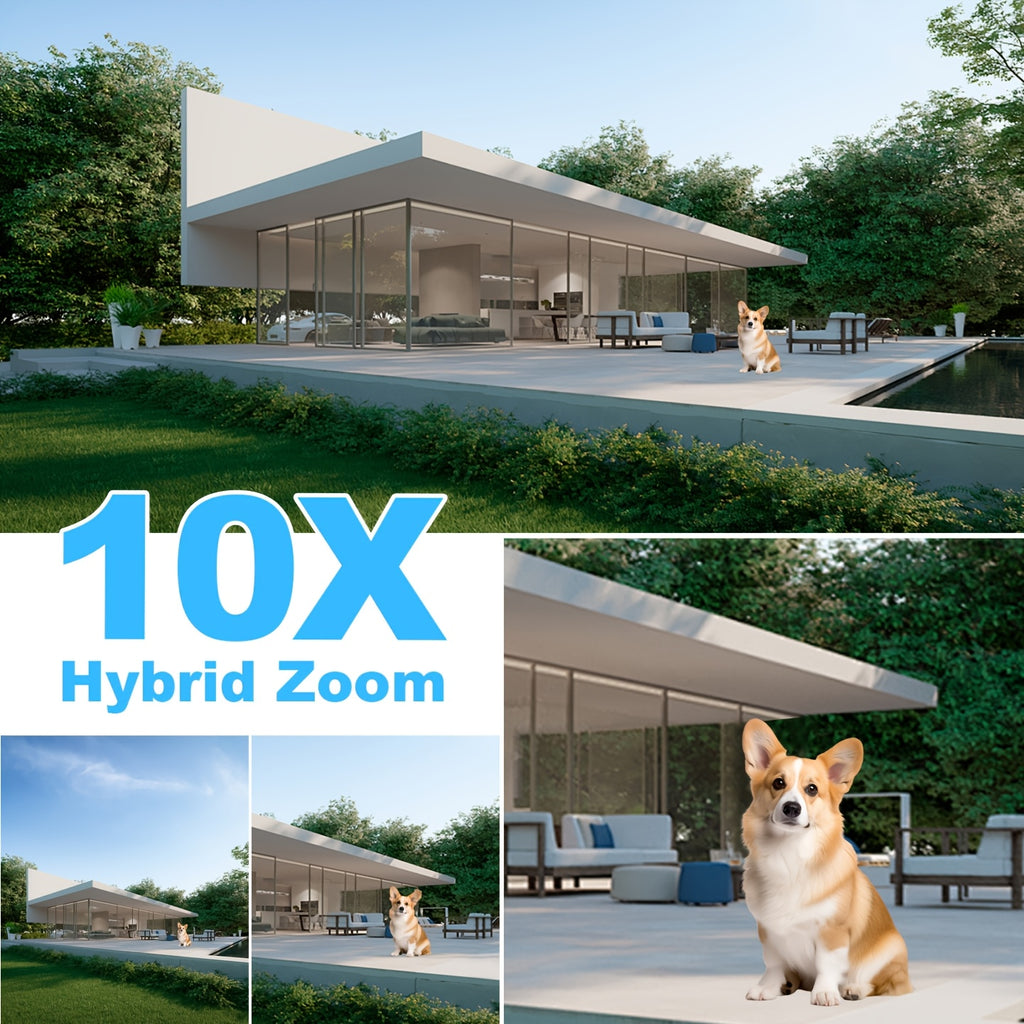 Wired-Power Dual Lens WiFi Security Camera with Listed 10X Electric Zoom, PTZ App Viewing, Night Vision, Two-Way Audio and Siren, Single or Two-Piece Options