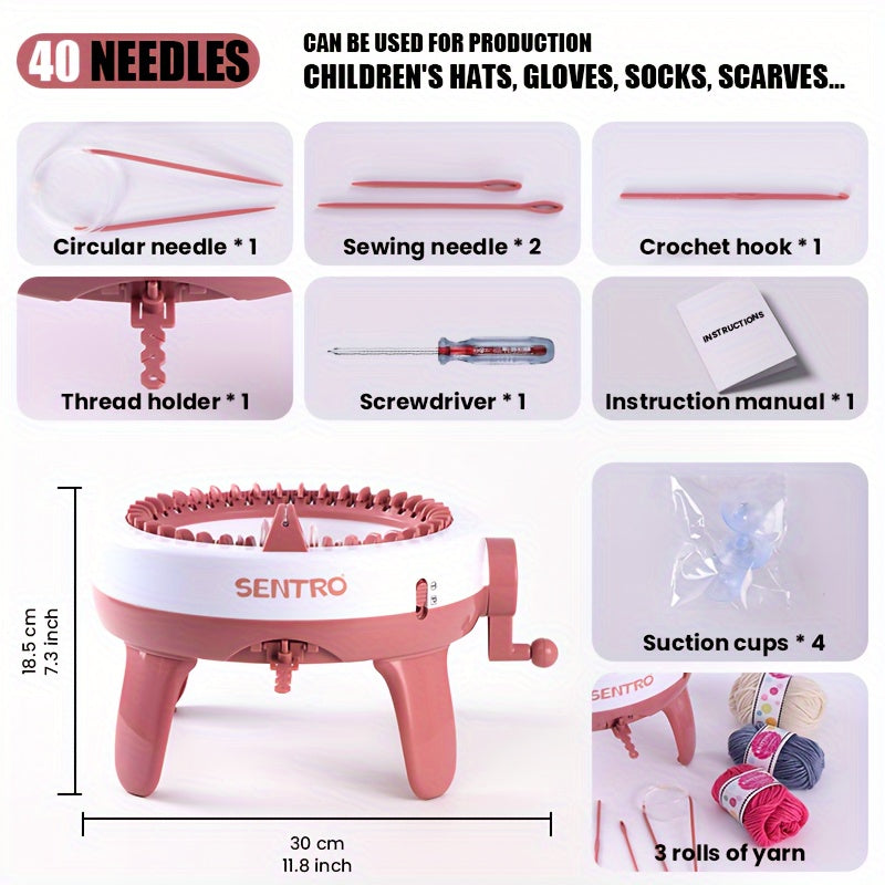 40 or 48 Needle Knitting Machine for DIY Yarn Crafts, Hat and Scarf Projects, Home Handicraft Practice and Handmade Gift Ideas for Knitting Enthusiasts
