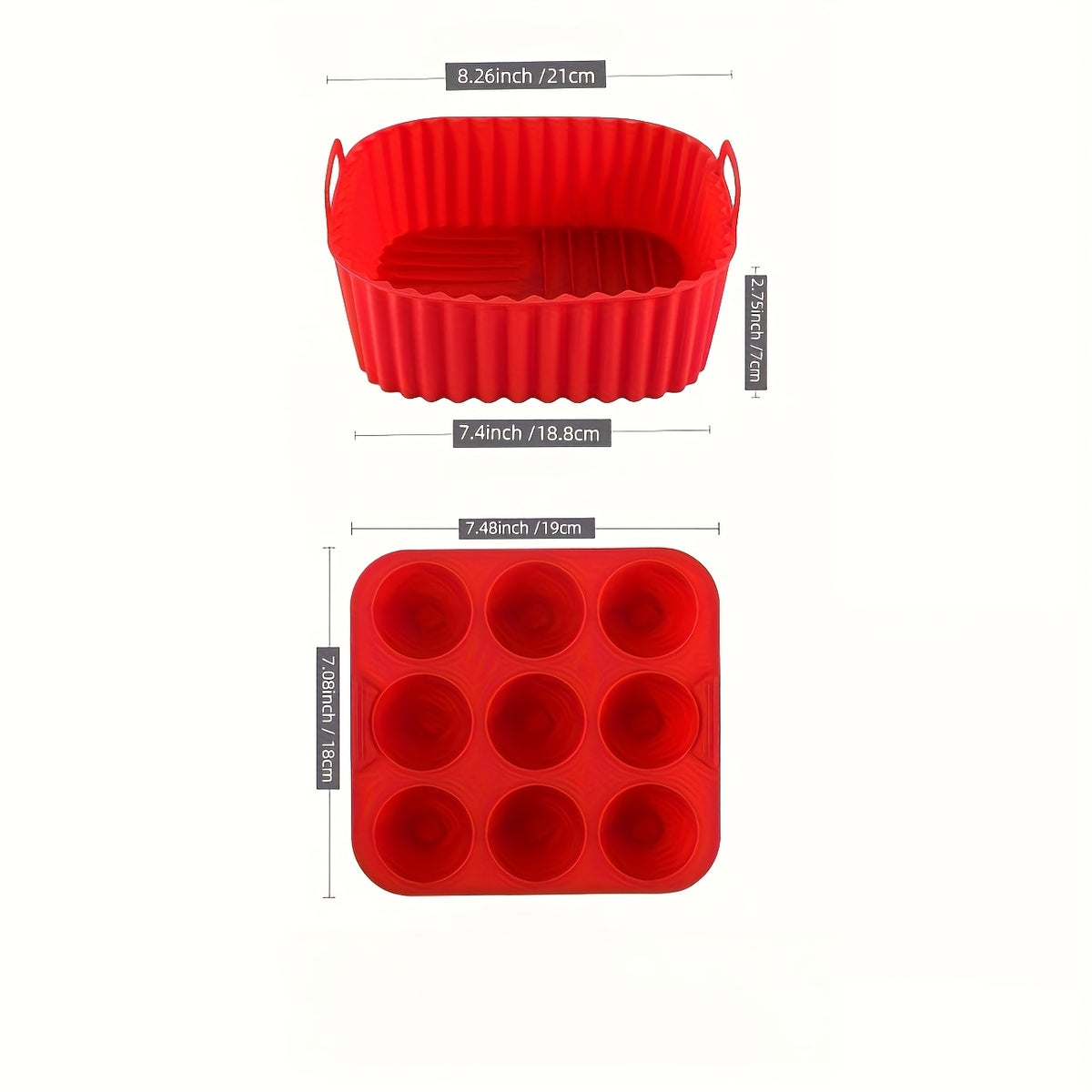 Silicone Air Fryer Baking Tray Set of Two with Listed Nonstick Liner and Muffin Mold Wording, Reusable Kitchen Accessories in Five Colors for Compatible Appliances