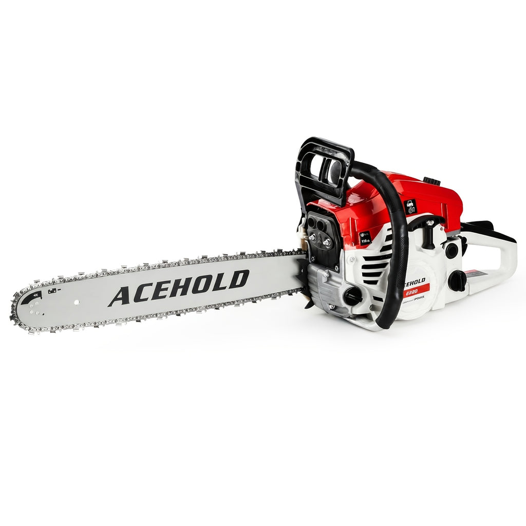 Two-Stroke Gas Chainsaw for Experienced Adult Outdoor Wood Cutting, Listed 62cc 20-Inch Red and White Model with Purple or Orange Options for Farm and Yard Projects