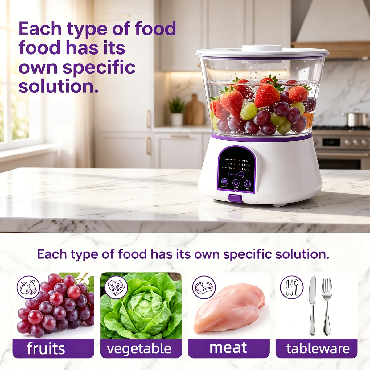 Fruit and Vegetable Cleaning Machine with Three Listed Function Modes, Single or Dual Battery Options for Household Produce Preparation Routines