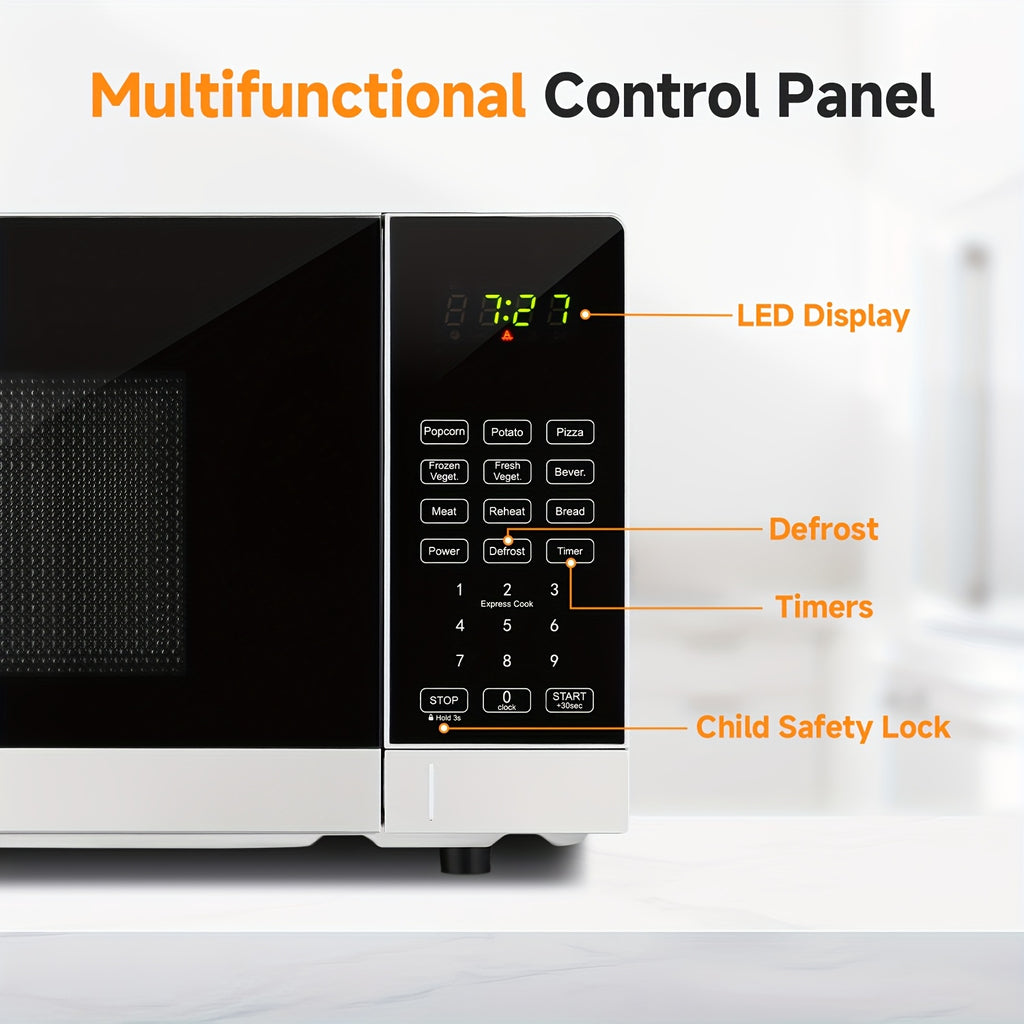 Countertop Microwave Oven by AMZCHEF, 0.7 Cubic Feet Compact Tabletop Appliance with Listed 9 Preset Recipes, Defrost and Clock Functions for Everyday Meals