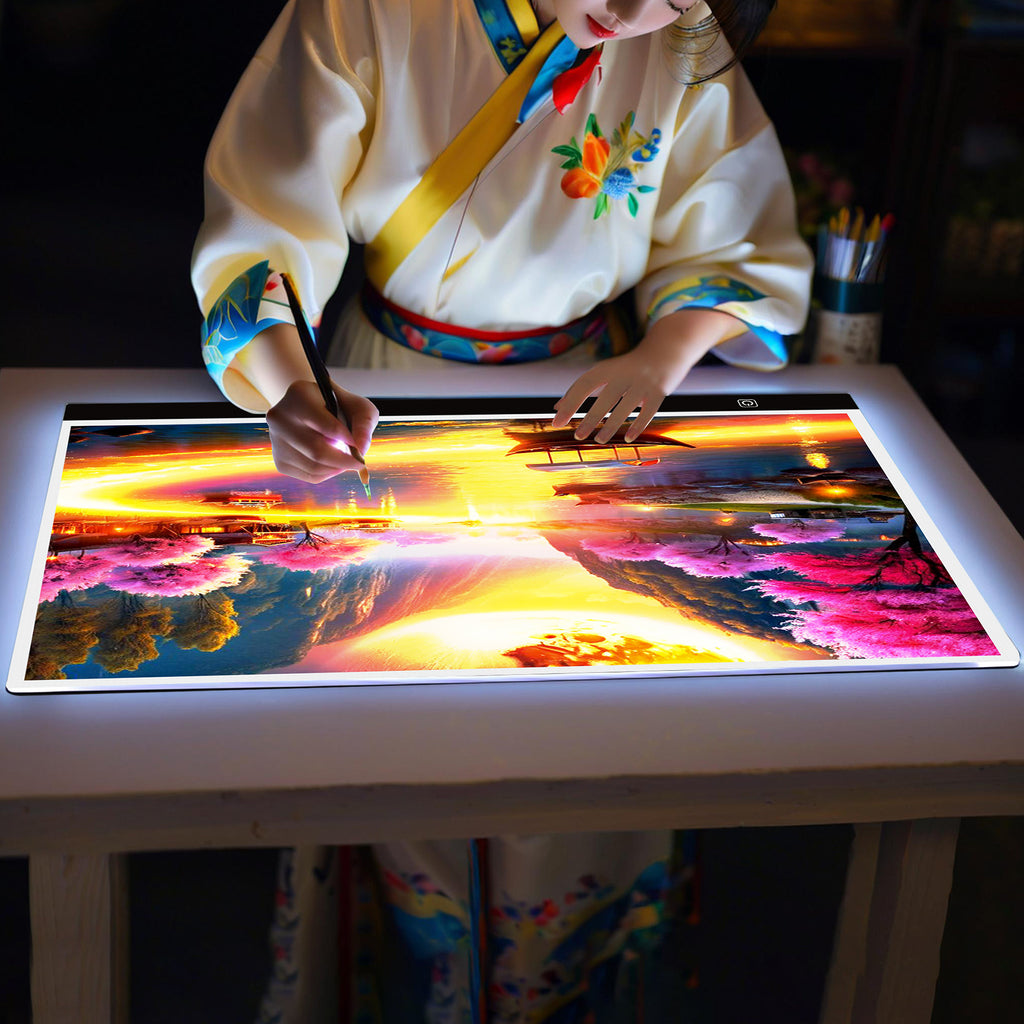 Touch Control A2 LED Tracing Light Box with Three-Level Brightness Adjustment, USB-Powered Thin Light Pad in Black or Blue for Diamond Painting, Sketching and Paper Crafts
