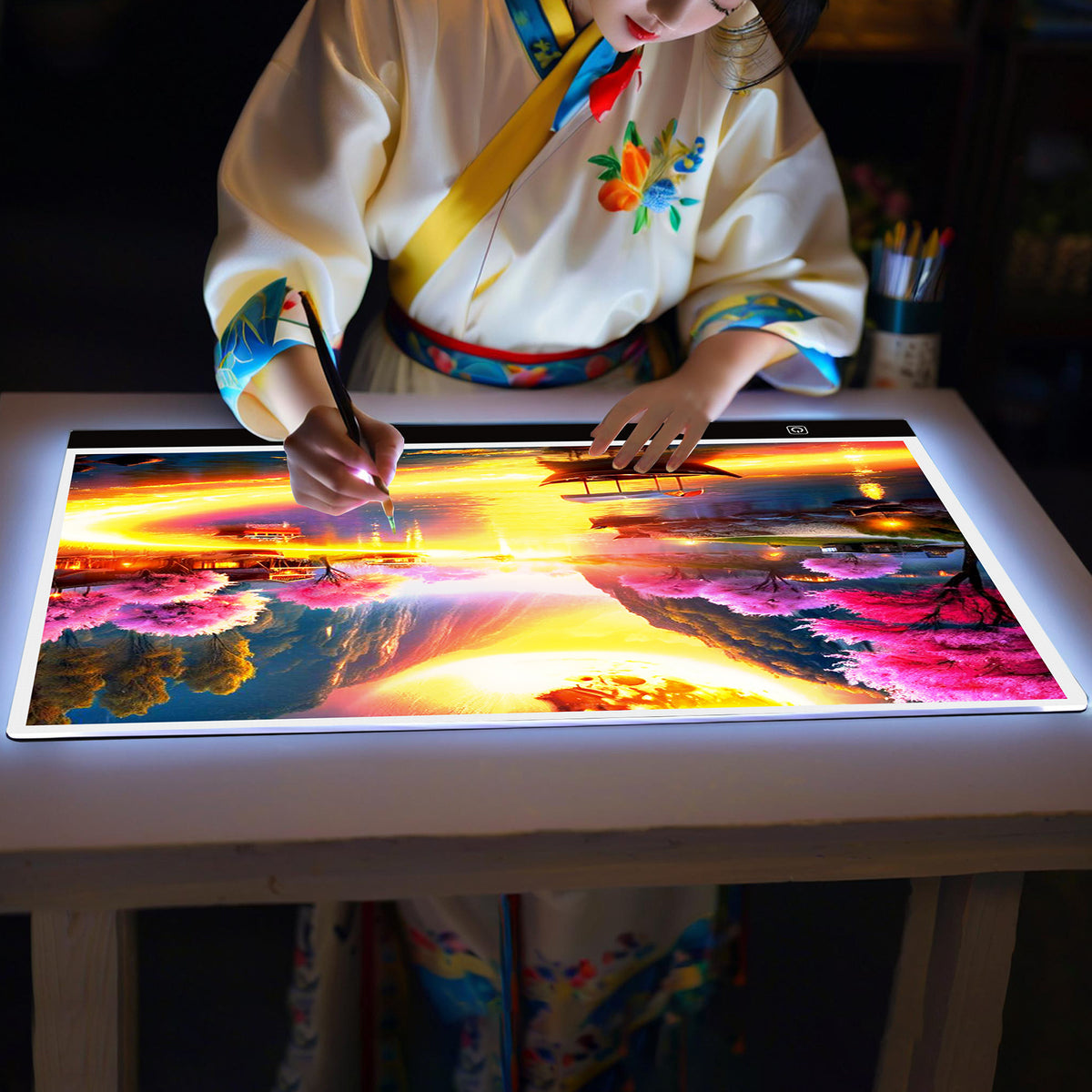 Touch Control A2 LED Tracing Light Box with Three-Level Brightness Adjustment, USB-Powered Thin Light Pad in Black or Blue for Diamond Painting, Sketching and Paper Crafts