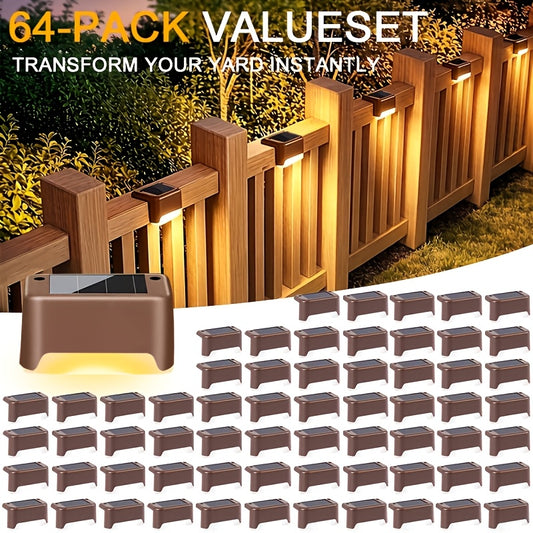 Solar LED Deck Light Multipack with Automatic On-Off, 32 or 64 Piece Options in Black, White or Brown for Patio, Fence, Outdoor Stair and Garden Decoration