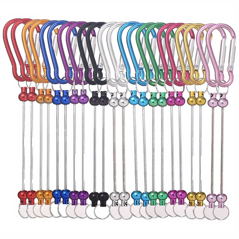 Mixed Color Beadable Keychain Blanks with D-Shaped Clasps and Bead Bars, Listed 22-Piece Craft Assortment for DIY Key Pendants and Personalized Party Favors