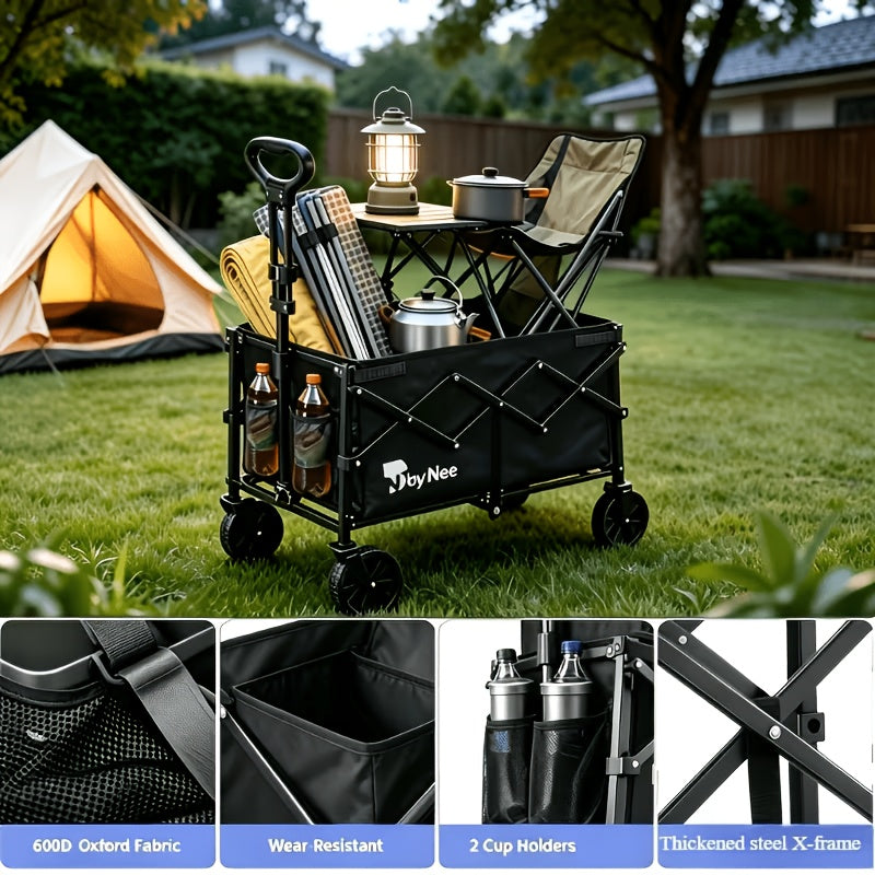 All-Terrain Folding Wagon with Heavy-Duty Metal Frame, Collapsible Camping and Garden Utility Cart for Picnics, Shopping and Outdoor Gear Transport