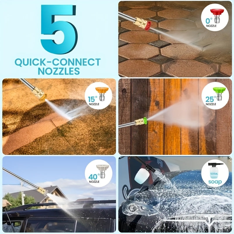 Cordless Pressure Cleaner with Single or Dual Rechargeable Battery Options, Foam Nozzle Reference and Multiple Color Labels for Car Care and Outdoor Cleanup