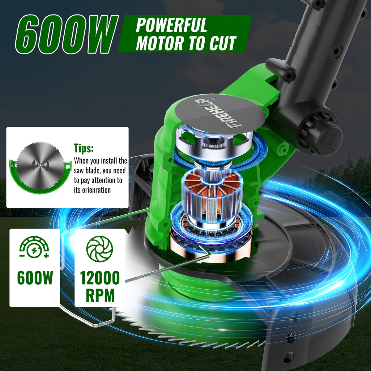 Foldable Cordless Lawn Trimmer with Listed Rotating Edging Function, Single-Battery Blade Option or Upgraded Two-Battery Blade and Wheel Kits for Small Yard Care