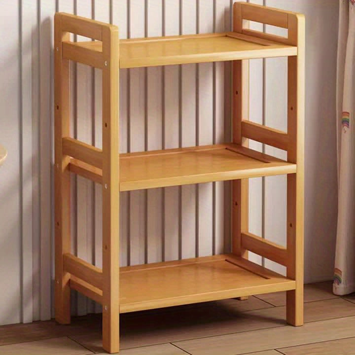 Bamboo Storage Shelf with Three Tiers, Single Standing Rack for Compatible Pantry, Kitchen Cabinet, Countertop and Desktop Organization at Home